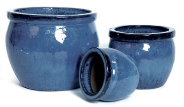 Geglazuurd aardewerk (Oxblood, Celadon, zwart, blauw en koperkleurig) - delta-rim-glazed-blue-s3-d21-38h16-31
