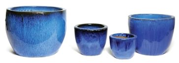 Geglazuurd aardewerk (Oxblood, Celadon, zwart, blauw en koperkleurig) - egg-pot-blue-s4-d23-50h19-40