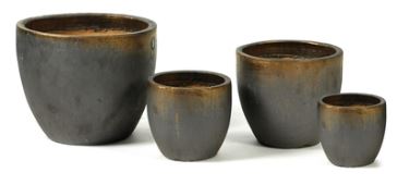 Geglazuurd aardewerk (Oxblood, Celadon, zwart, blauw en koperkleurig) - egg-pot-bronze-s4-d23-50h19-40