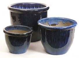 Geglazuurd aardewerk (Oxblood, Celadon, zwart, blauw en koperkleurig) - hp001-3-blue-s3-d30-50h25-39