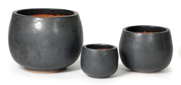 Geglazuurd aardewerk (Oxblood, Celadon, zwart, blauw en koperkleurig) - pot-bowl-matt-black-s3-d27-53h18-38