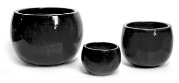Geglazuurd aardewerk (Oxblood, Celadon, zwart, blauw en koperkleurig) - pot-bowl-shiny-black-s3-d27-53h18-38