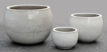 Geglazuurd aardewerk (Oxblood, Celadon, zwart, blauw en koperkleurig) - pot-bowl-white-s3-d27-53h18-38
